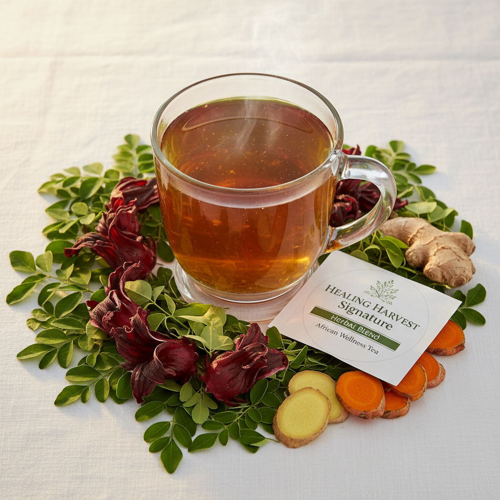 Healing Harvest Signature Blend Tea - premium herbal tea with hibiscus, moringa, ginger and turmeric