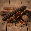 Dried prekese aidan fruit pods on wooden surface