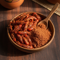 Nigerian dried crayfish in a rustic wooden bowl