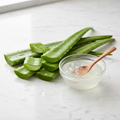 Pure aloe vera gel with fresh aloe vera leaves