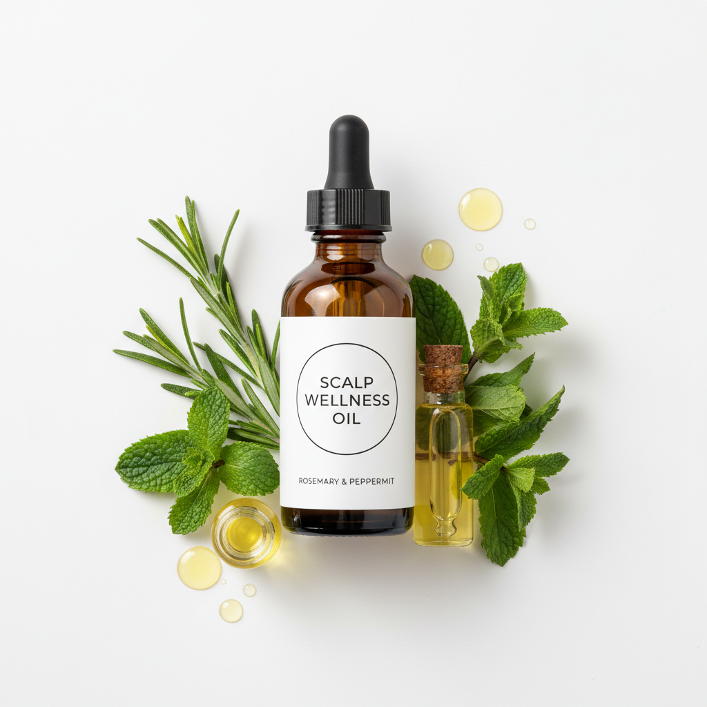 Scalp Moisturizing Oil in amber dropper bottle with natural herbs